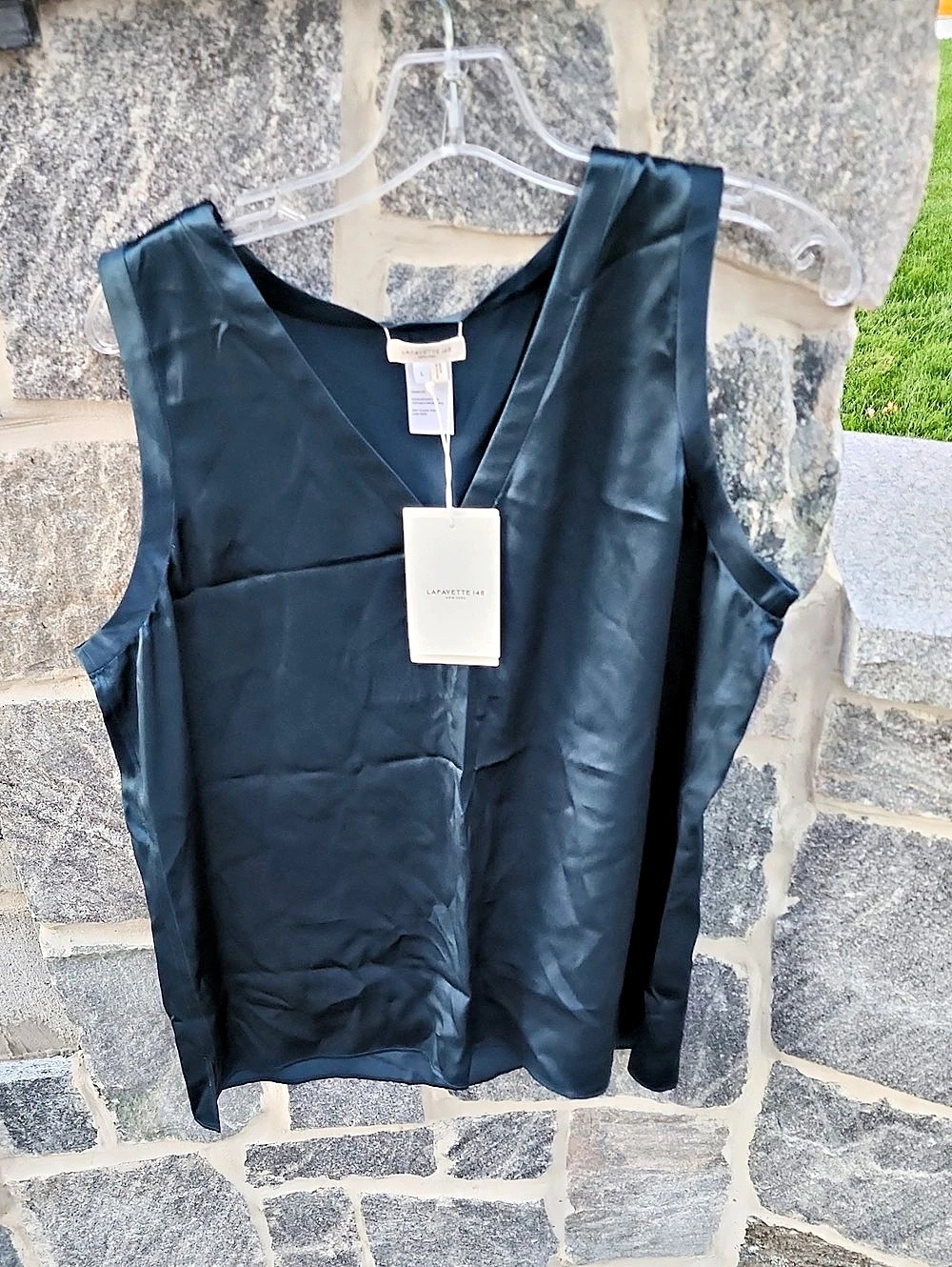 Lafayette 148 New York Reversible Silk Vest in Mountain Blue Size L